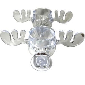 2 National Lampoon Christmas Vacation Moose Mug Cup Clear Clark Griswold Pair